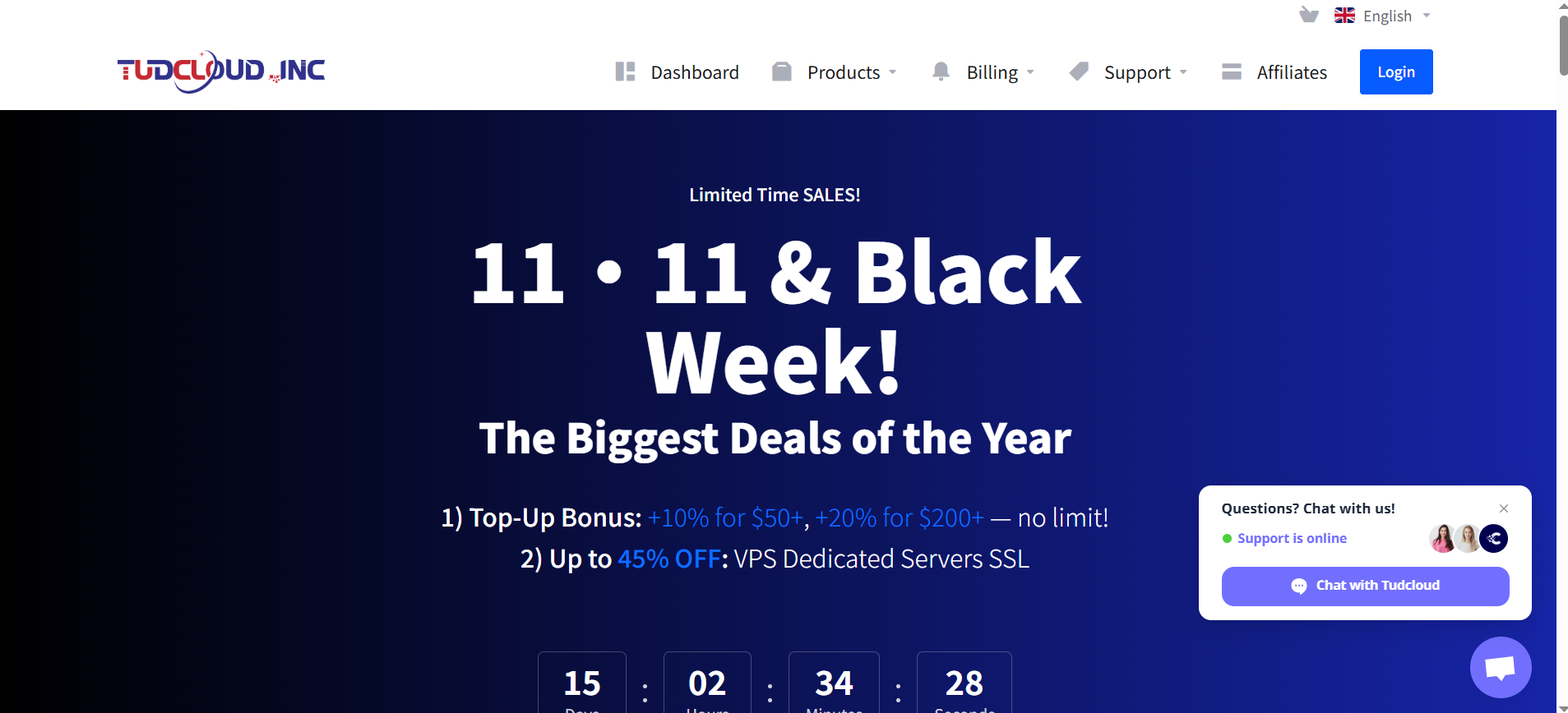 Tudcloud–2025黑色星期五特惠，香港cn2线路VPS 33美元年